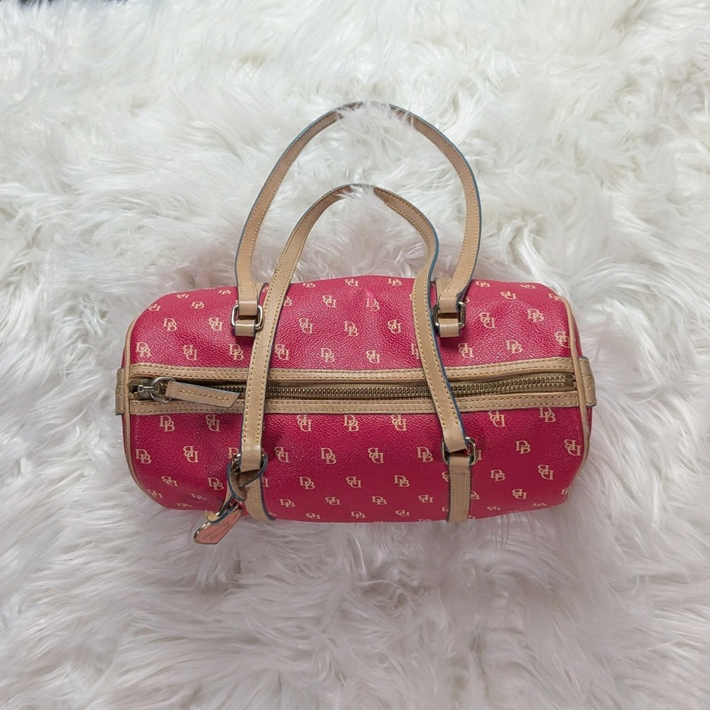 Y2K Dooney & Bourke Pink Monogram Vintage Barrel Bag and Pink Heart Hangtag